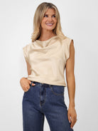 Kate & Pippa Suzy Satin Cowl Neck Top In Champagne-Kate & Pippa Autumn/Winter Ladies Clothing