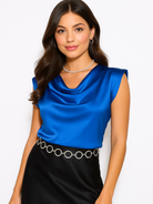 Kate & Pippa Suzy Satin Cowl Neck Top In Royal Blue-Kate & Pippa Autumn/Winter Ladies Clothing