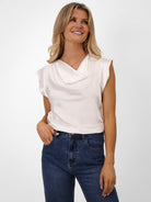 Kate & Pippa Suzy Satin Cowl Neck Top In White-Kate & Pippa Autumn/Winter Ladies Clothing