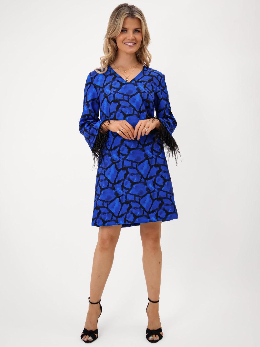 Kate & Pippa Taylor Mini Shift Dress In Blue Print-Kate & Pippa Autumn/Winter Ladies Clothing