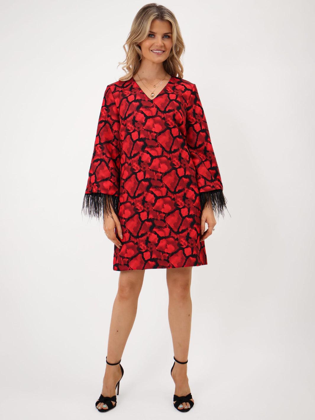 Kate & Pippa Taylor Mini Shift Dress In Red Print-Kate & Pippa Autumn/Winter Ladies Clothing