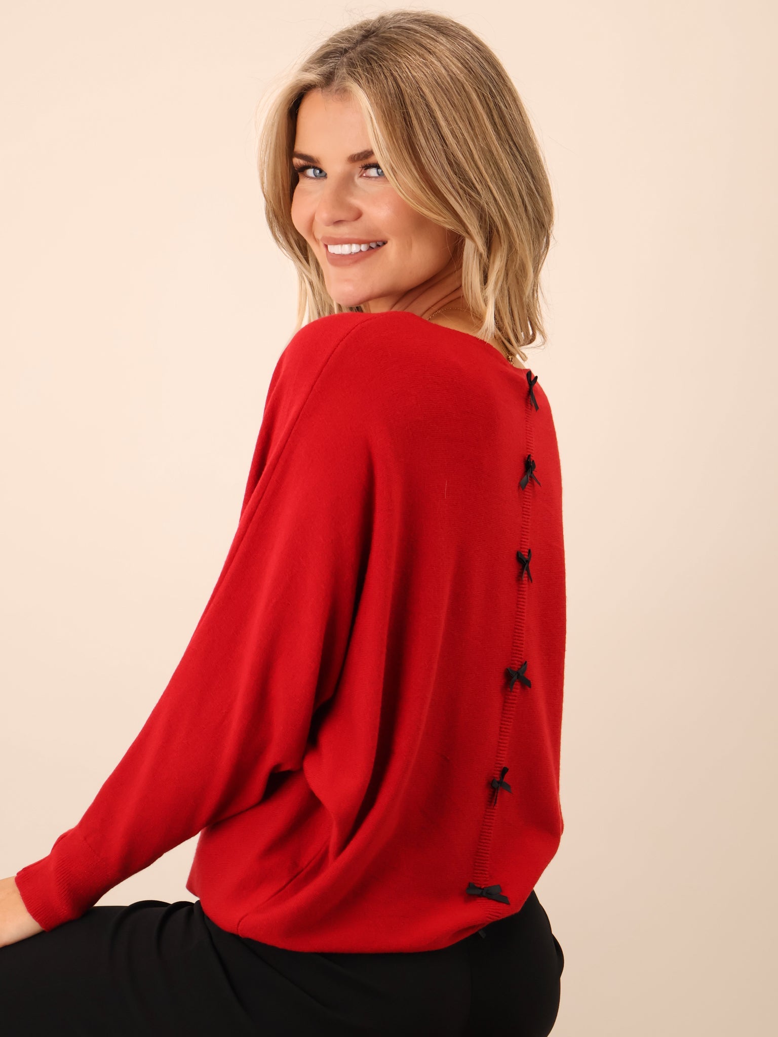 Kate & Pippa Venice Bow Knit In Red-Kate & Pippa