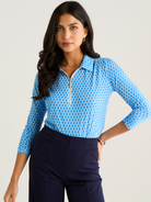 Kate & Pippa Zip Top In Blue Geo Print-Nicola Ross
