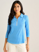 Kate & Pippa Zip Top In Blue Geo Print-Nicola Ross