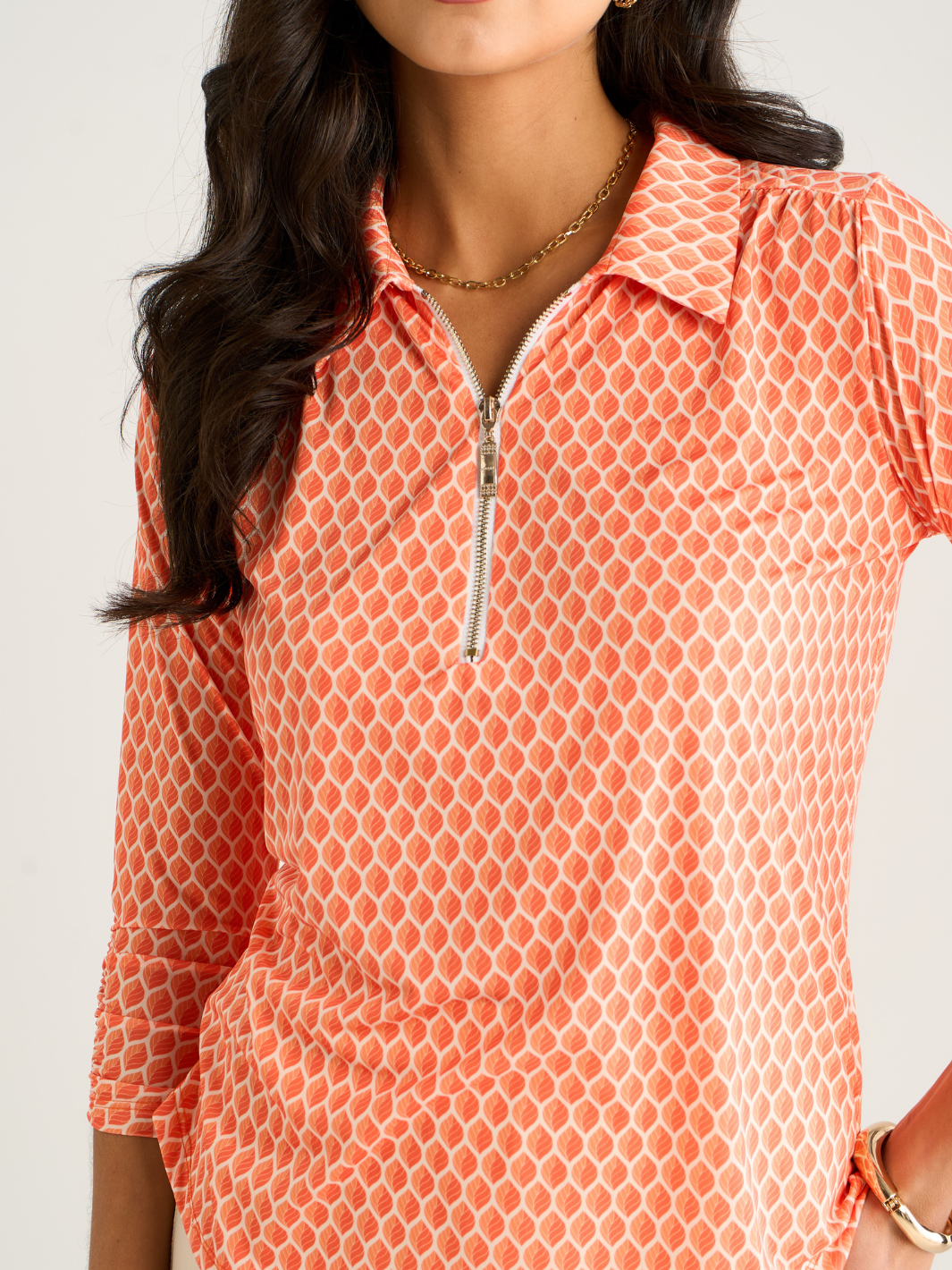 Kate & Pippa Zip Top In Orange Geo Print-Nicola Ross