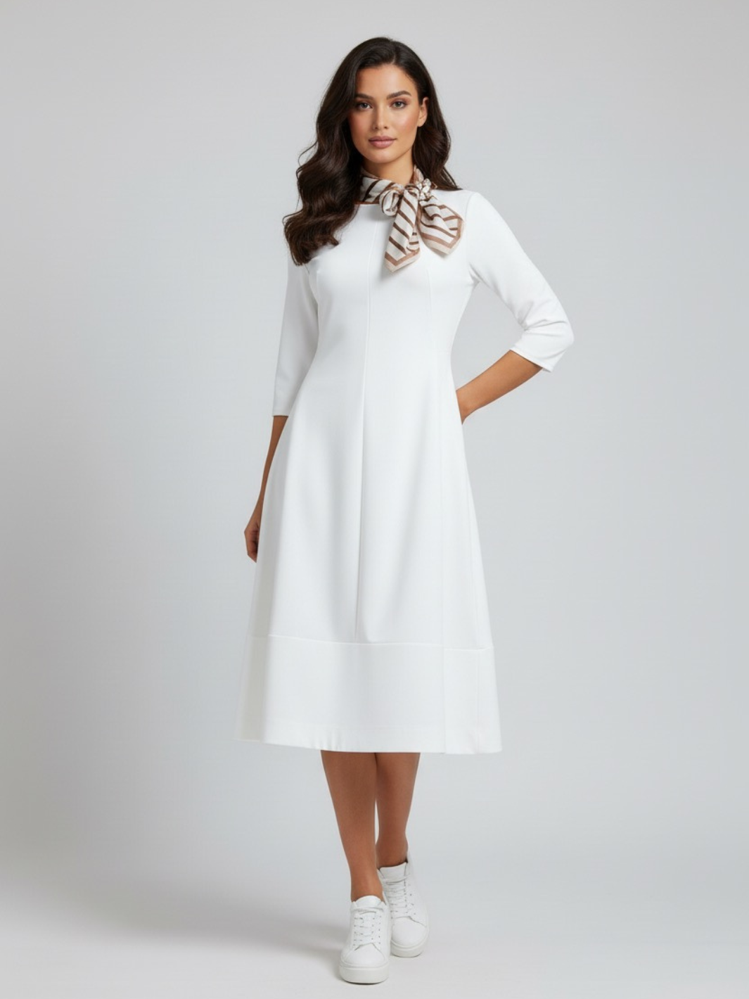 Lil Jen Gia Dress With Neck Scarf In Cream – Kate & Pippa