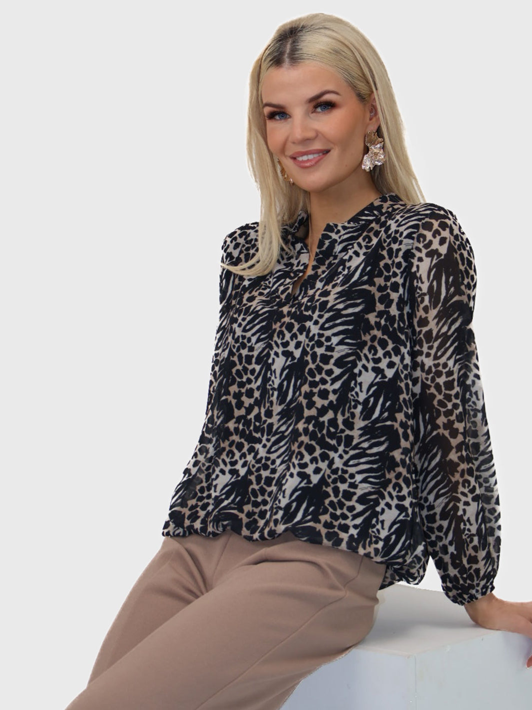 Kate & Pippa Bella Band Top In Black Animal Print-Kate & Pippa