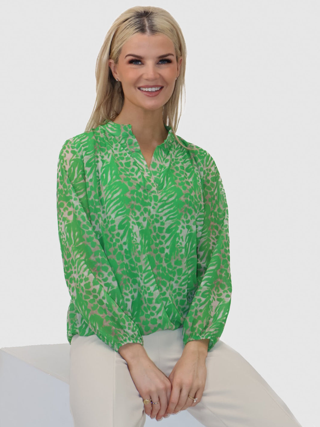 Kate & Pippa Bella Band Top In Green Animal Print-Kate & Pippa