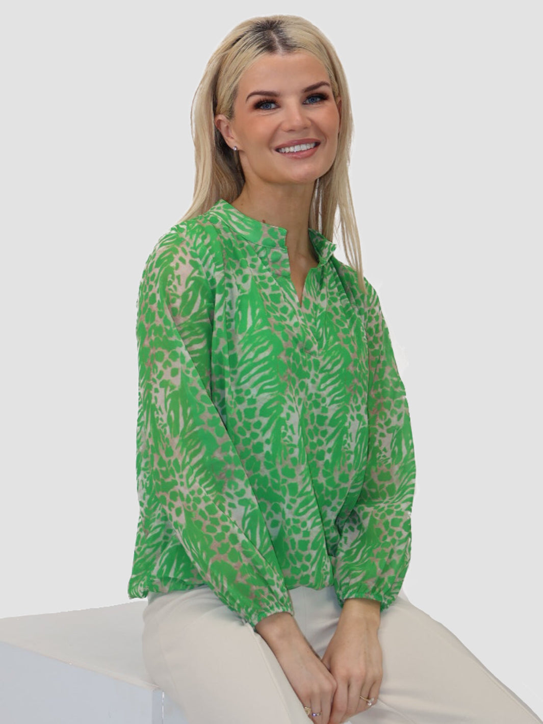 Kate & Pippa Bella Band Top In Green Animal Print-Kate & Pippa