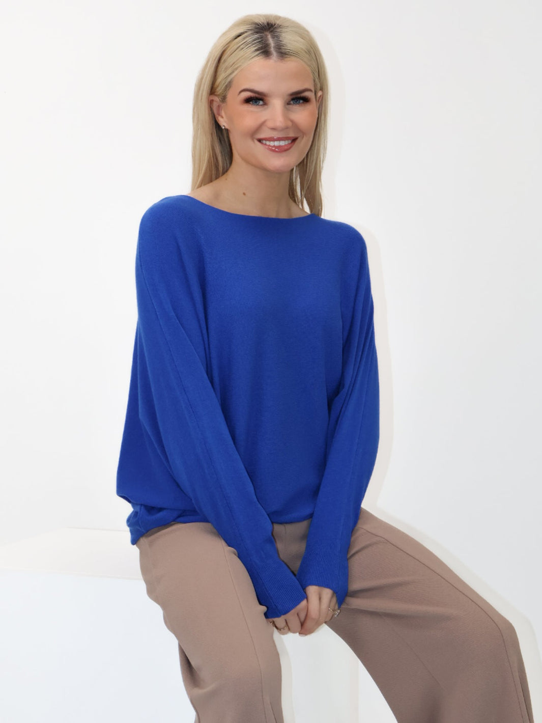 Kate & Pippa Elba Pearl Detail Knit Jumper In Royal Blue-Kate & Pippa