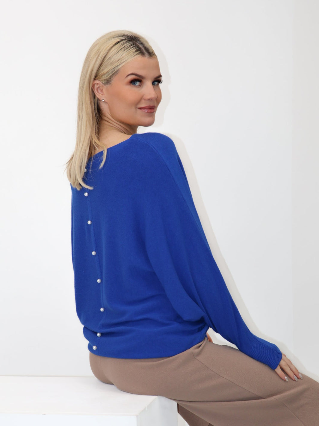 Kate & Pippa Elba Pearl Detail Knit Jumper In Royal Blue-Kate & Pippa