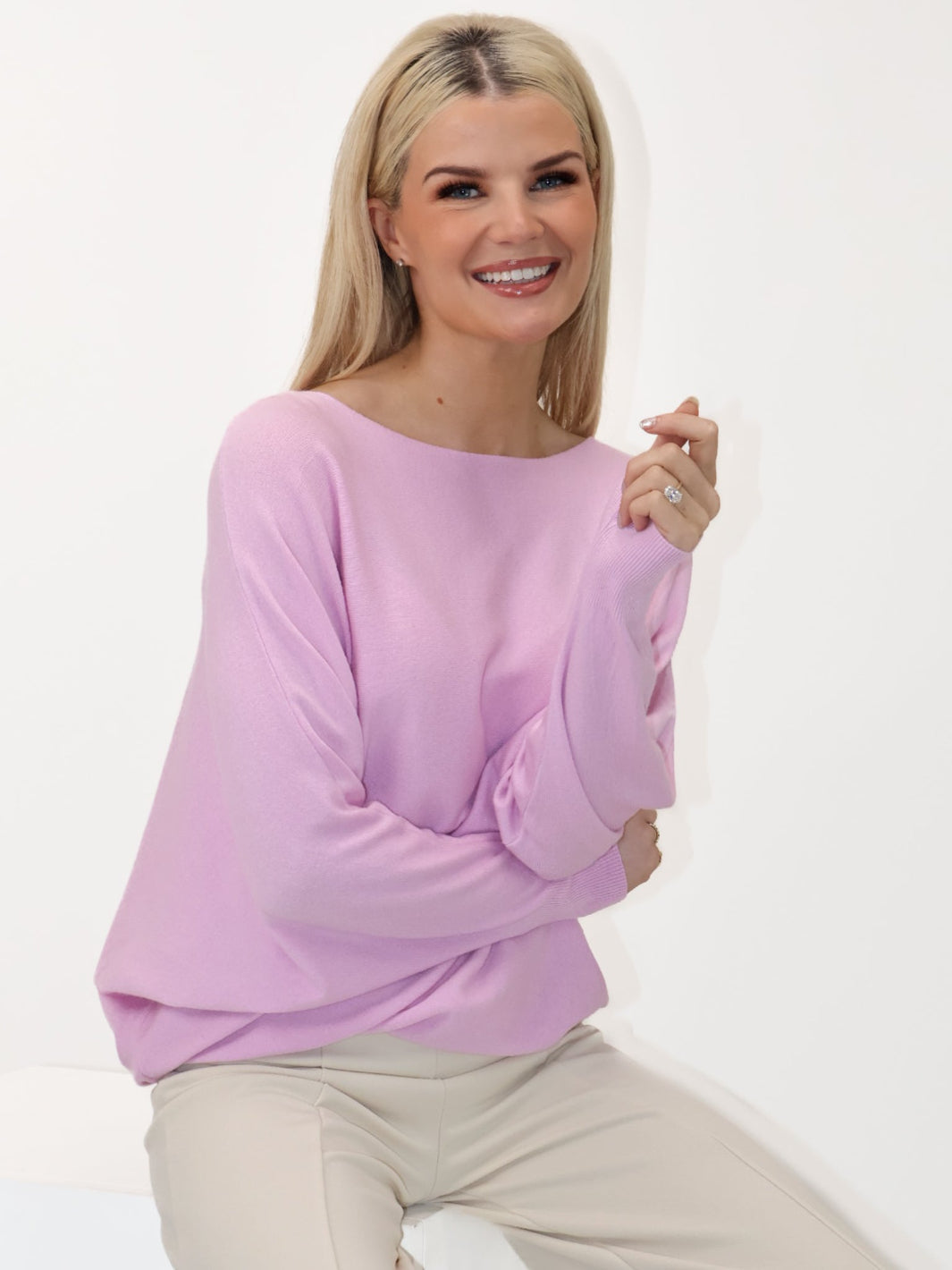 Kate & Pippa Elba Pearl Detail Knit Jumper In Ice Pink-Kate & Pippa