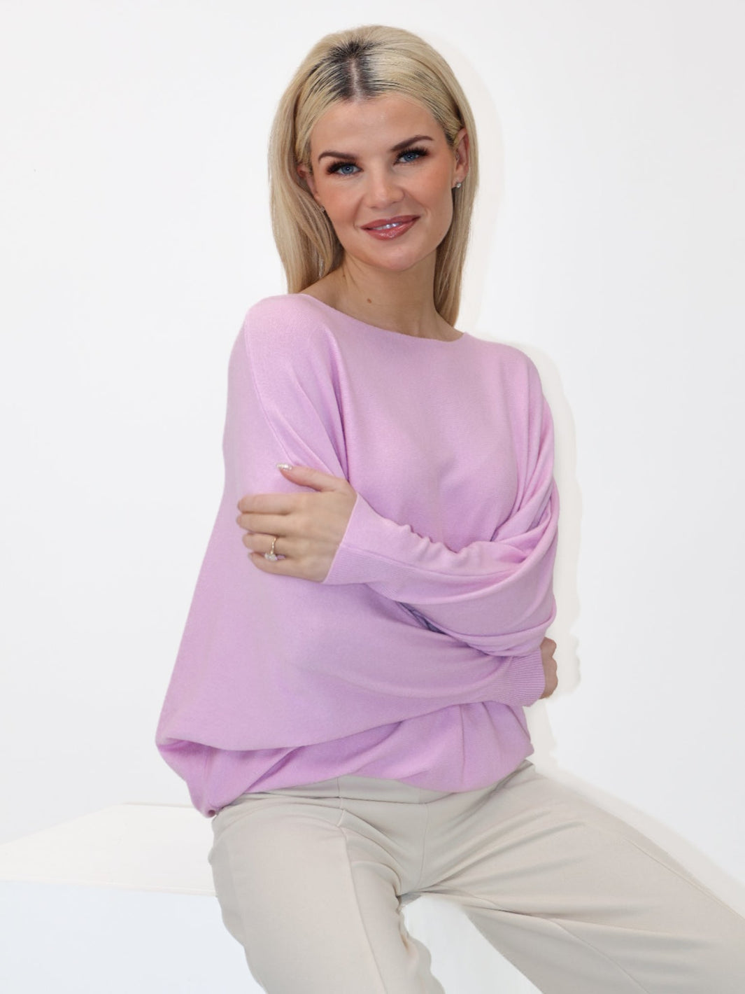 Kate & Pippa Elba Pearl Detail Knit Jumper In Ice Pink-Kate & Pippa