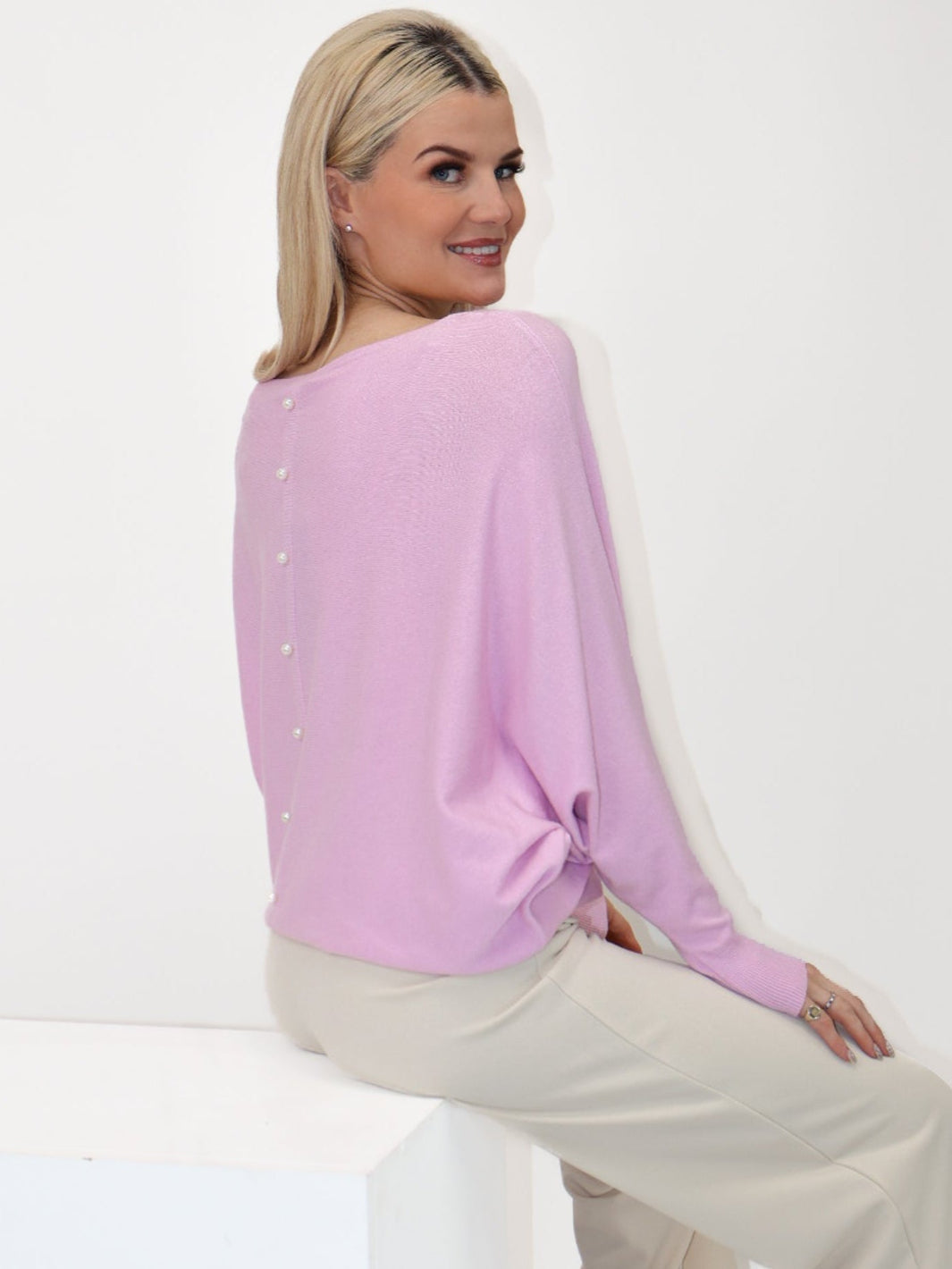 Kate & Pippa Elba Pearl Detail Knit Jumper In Ice Pink-Kate & Pippa