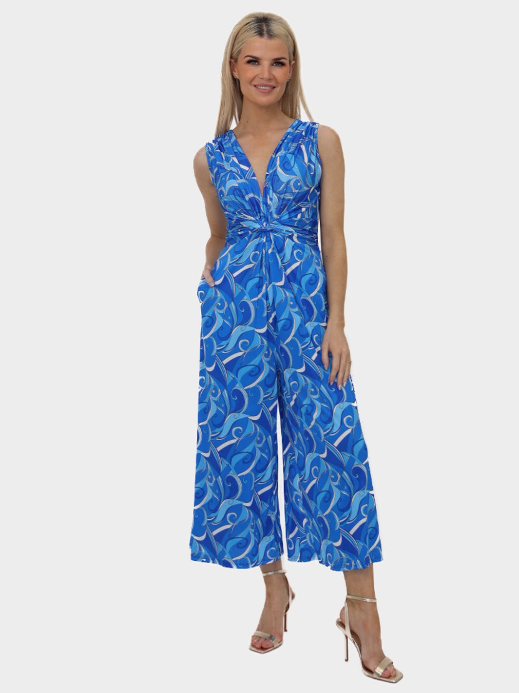 Kate & Pippa Servino Culotte Jumpsuit In Blue Print-Kate & Pippa