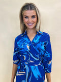 Kate & Pippa Amalfi Wrap Dress In Blue/Beige Print-Kate & Pippa