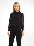 Kate & Pippa Bella Bow Band Top With Lace Sleeves In Black-Kate & Pippa