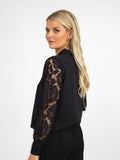 Kate & Pippa Bella Bow Band Top With Lace Sleeves In Black-Kate & Pippa