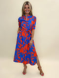 Kate & Pippa Capri Dress In Orange / Blue Floral Print-Kate & Pippa