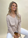 Kate & Pippa Forli V Neck Knit Jumper In Beige-Kate & Pippa