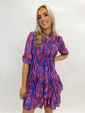 Kate & Pippa Latina Mini Dress In Blue / Coral Animal Print-Kate & Pippa