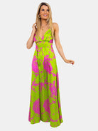 Kate & Pippa Lola Maxi Dress In Cerise Pink / Lime Floral Print-Nicola Ross