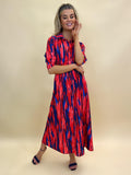 Kate & Pippa Luca Shirt Dress In Coral / Blue Print-Kate & Pippa