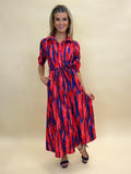 Kate & Pippa Luca Shirt Dress In Coral / Blue Print-Kate & Pippa