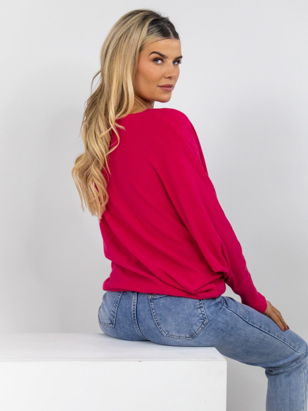 Kate & Pippa Milano Batwing Knit Jumper In Raspberry-Kate & Pippa