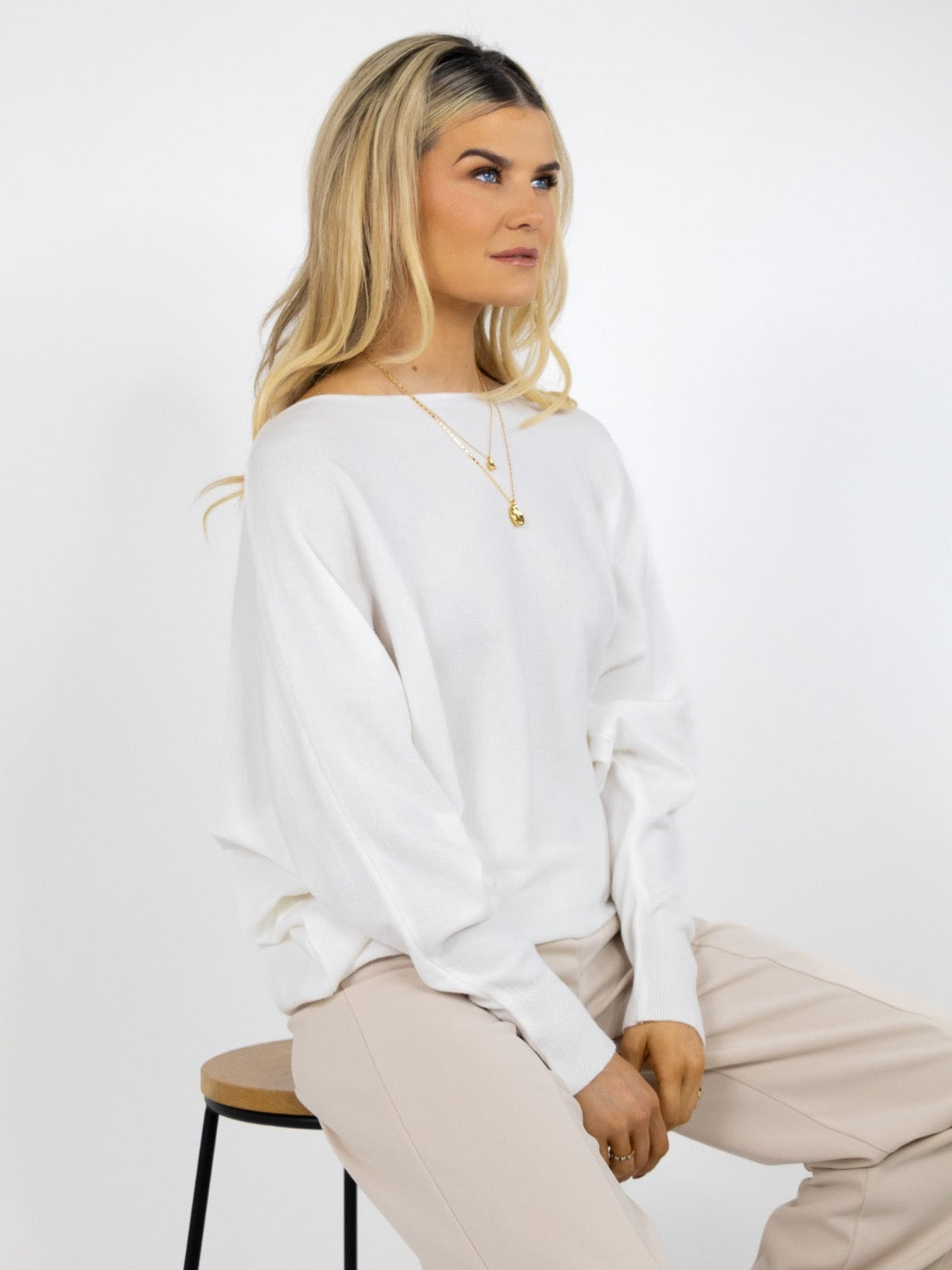 Kate & Pippa Milano Batwing Knit Jumper In White-Kate & Pippa