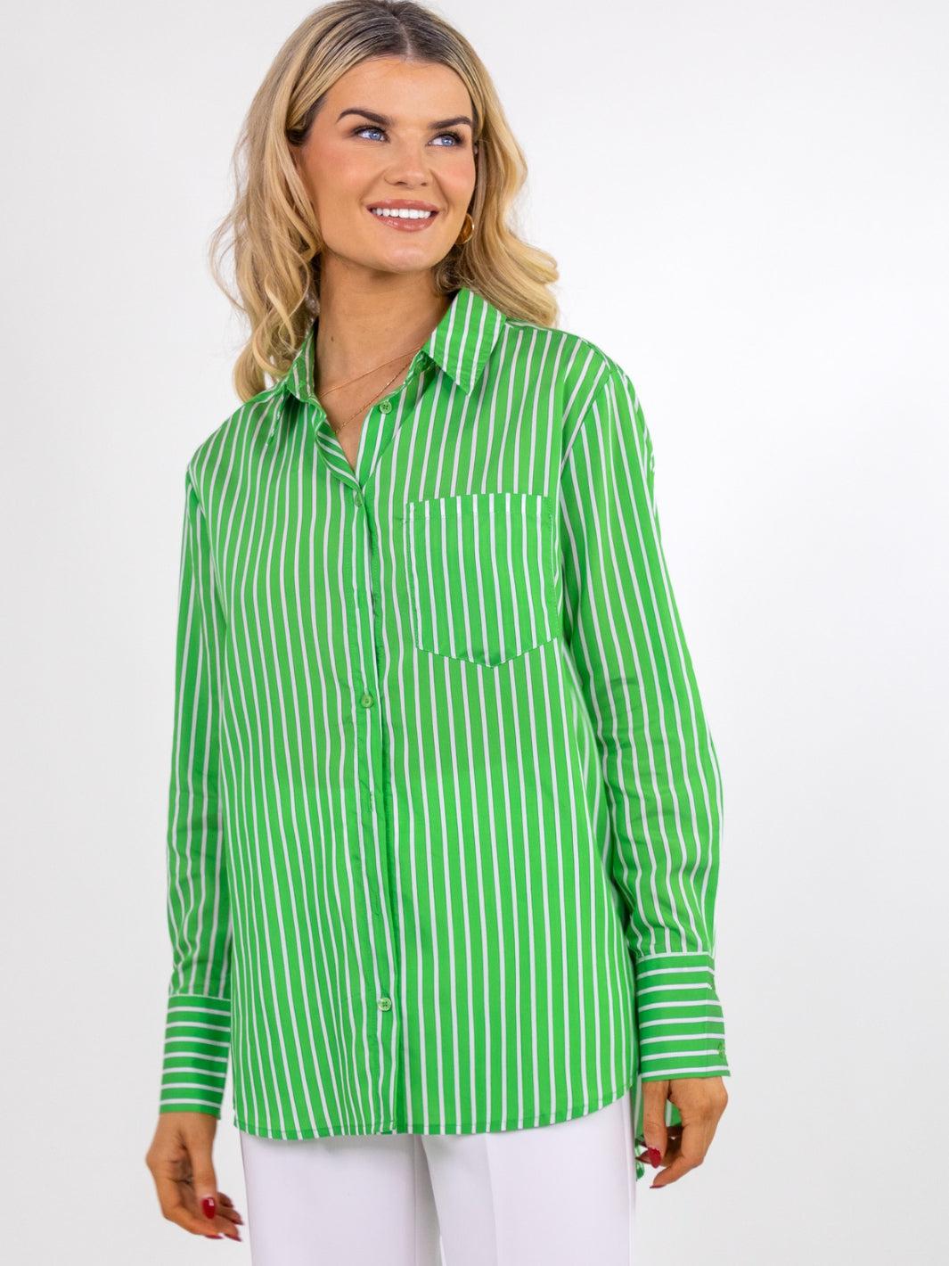 Kate & Pippa Oxford Striped Shirt In Green-Nicola Ross