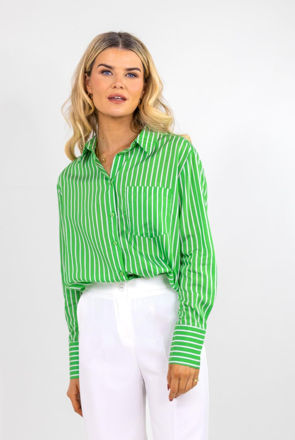 Kate & Pippa Oxford Striped Shirt In Green-Nicola Ross