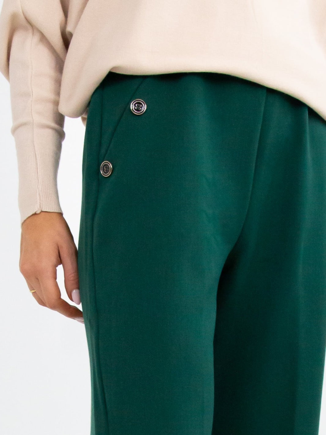 Kate & Pippa Sardinia Button Trousers In Emerald Green-Kate & Pippa